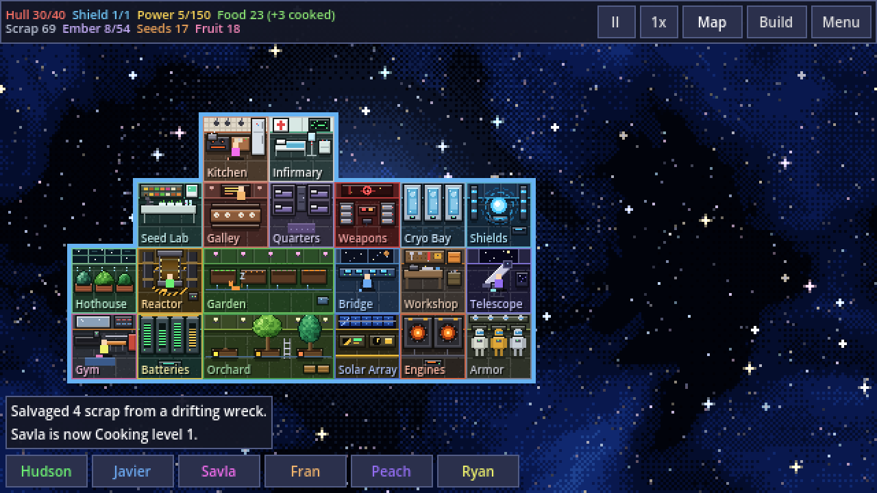 Space Fruit: a fully built ship with gardens, an orchard, a reactor, crew quarters and a seed lab